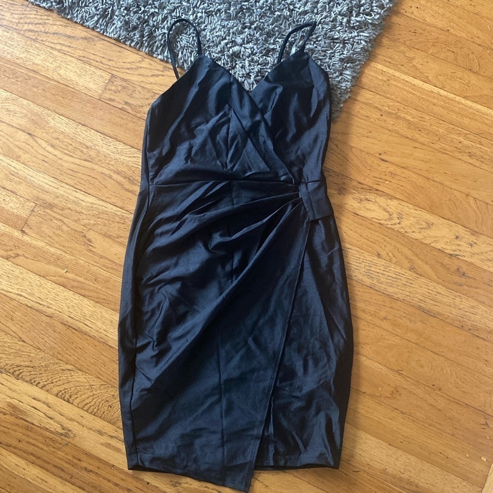 Fashion Q Black Waist Wrap Around Mini Spaghetti Dress Size Medium